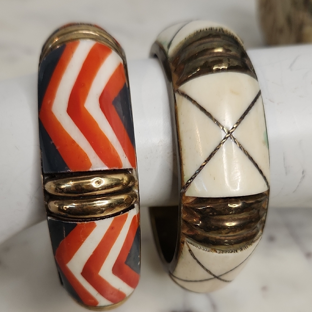 MNG Vintage 1990's Bohieman Chevron and Geometric Patterned Hard PLASTIC Bangels